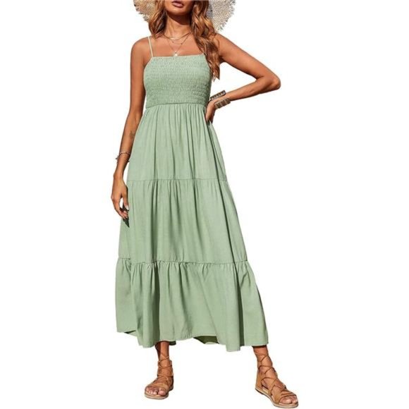 Maxi Dress Sleeveless Spaghetti Strap Smocked Tiered Long Sun Dress For Women - Picture 1 of 5
